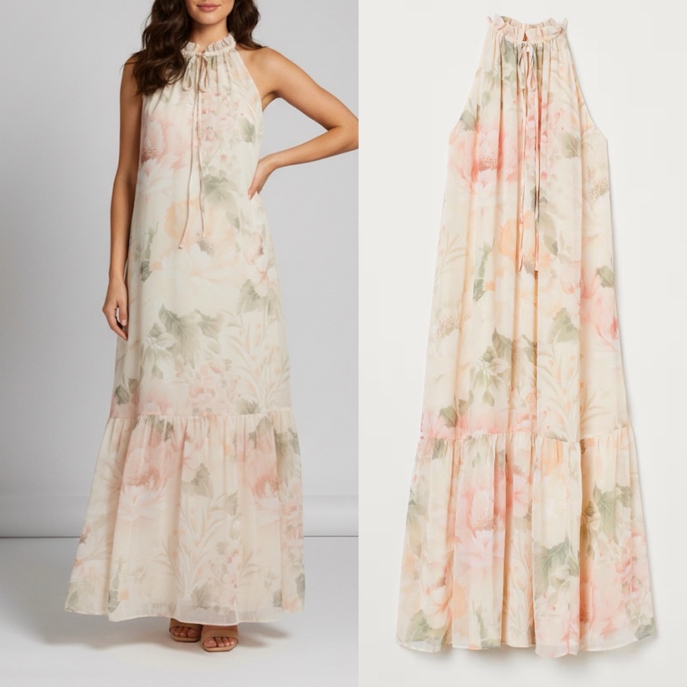 H&M Floral Maxi Dress - Cream and Pink
